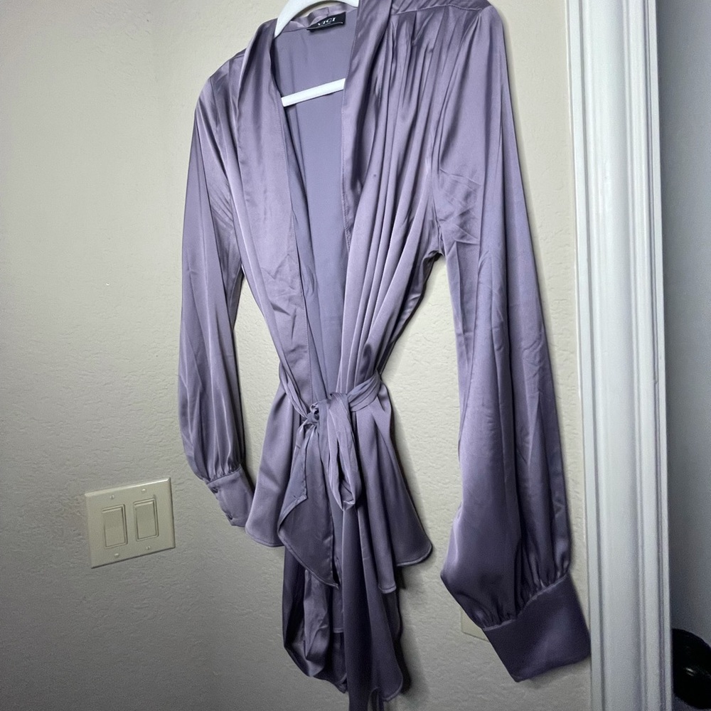 Beautiful purple satin shirt with tie belt